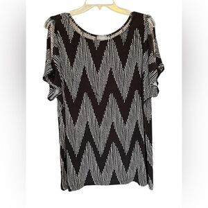 Chicos Travelers Cold Shoulder Top Black Beige Chevron Zig Zag Stretch 3/XL
